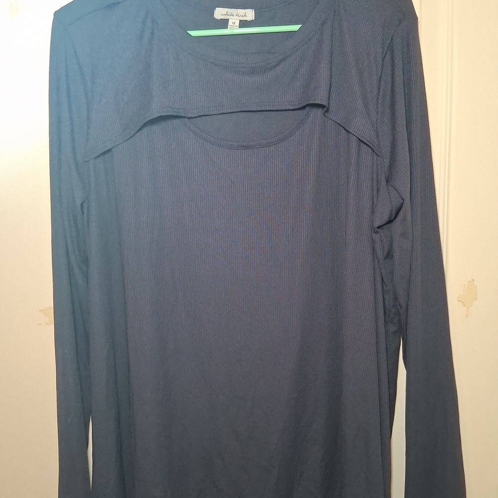 White Birch Navy Long Sleeve Top
